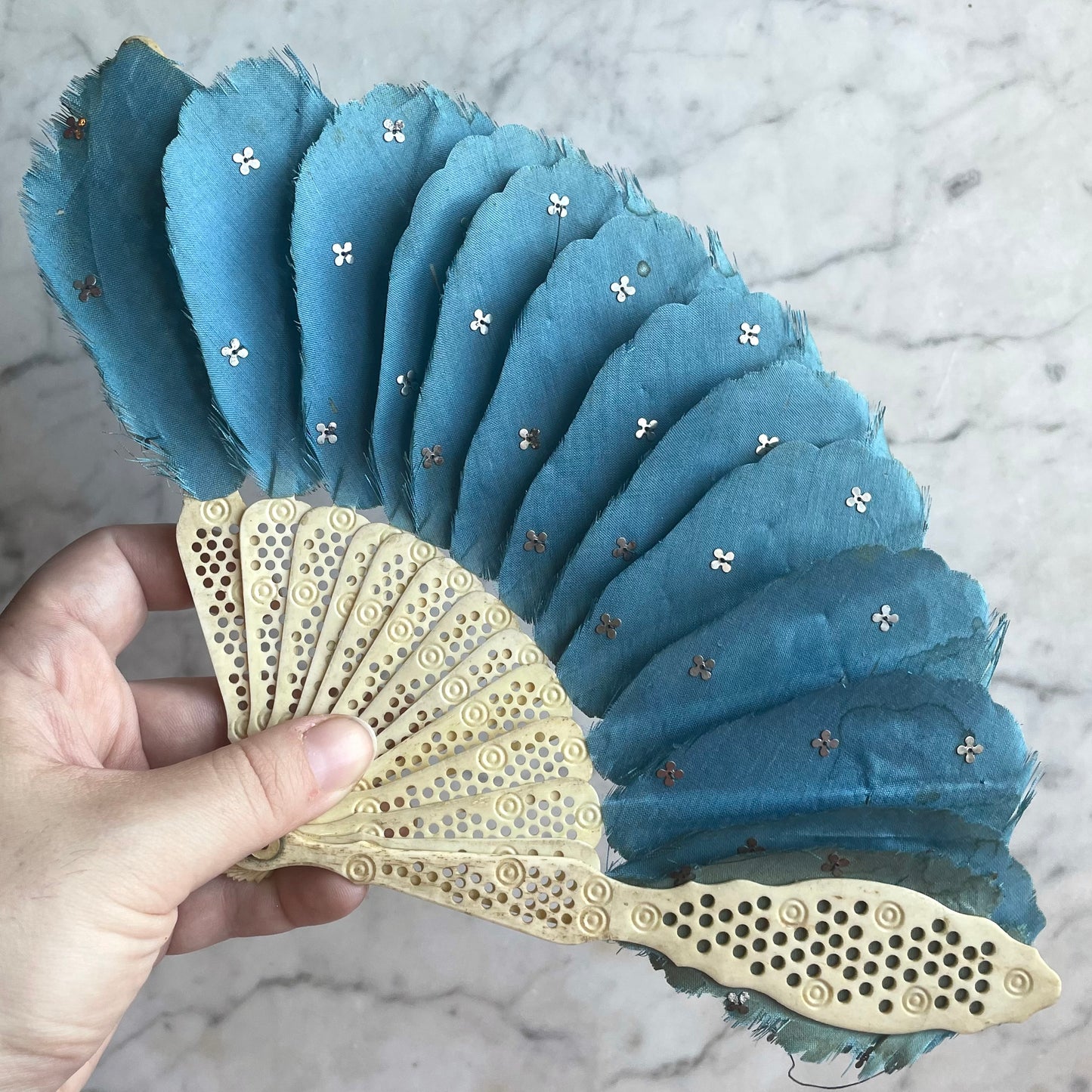 Victorian Pierced Bone & Silk Fan | Child Size
