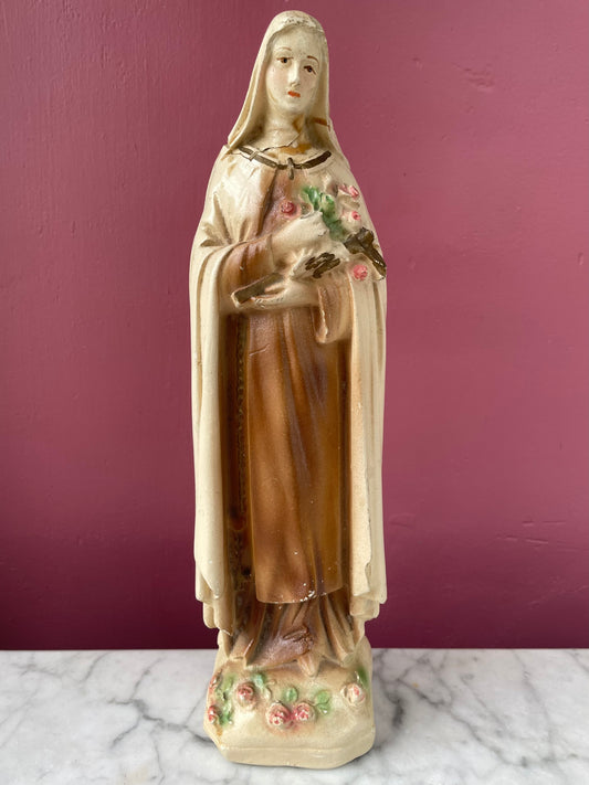 Vintage Chalkware Statue of Saint Thérèse of Lisieux