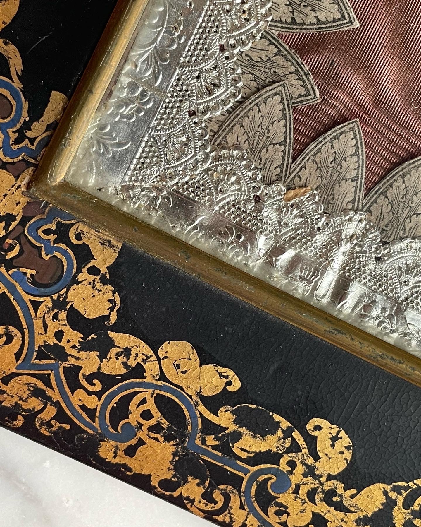 Antique Black Lacquer Folder with Butterfly Specimens on Silk