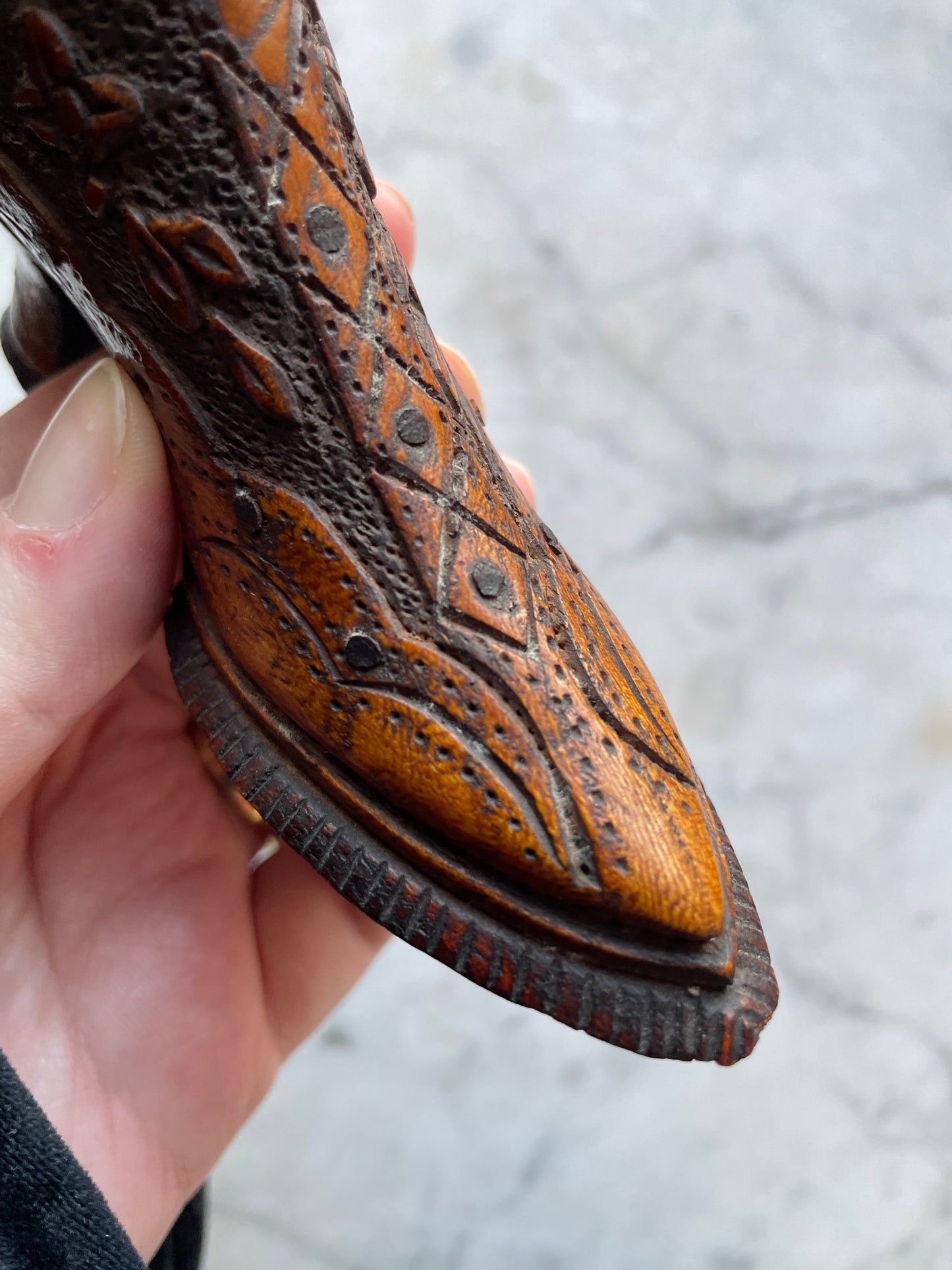 Antique Carved Wood Shoe Pincushion