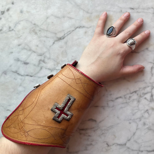 Antique Knights Templar Leather Gauntlets