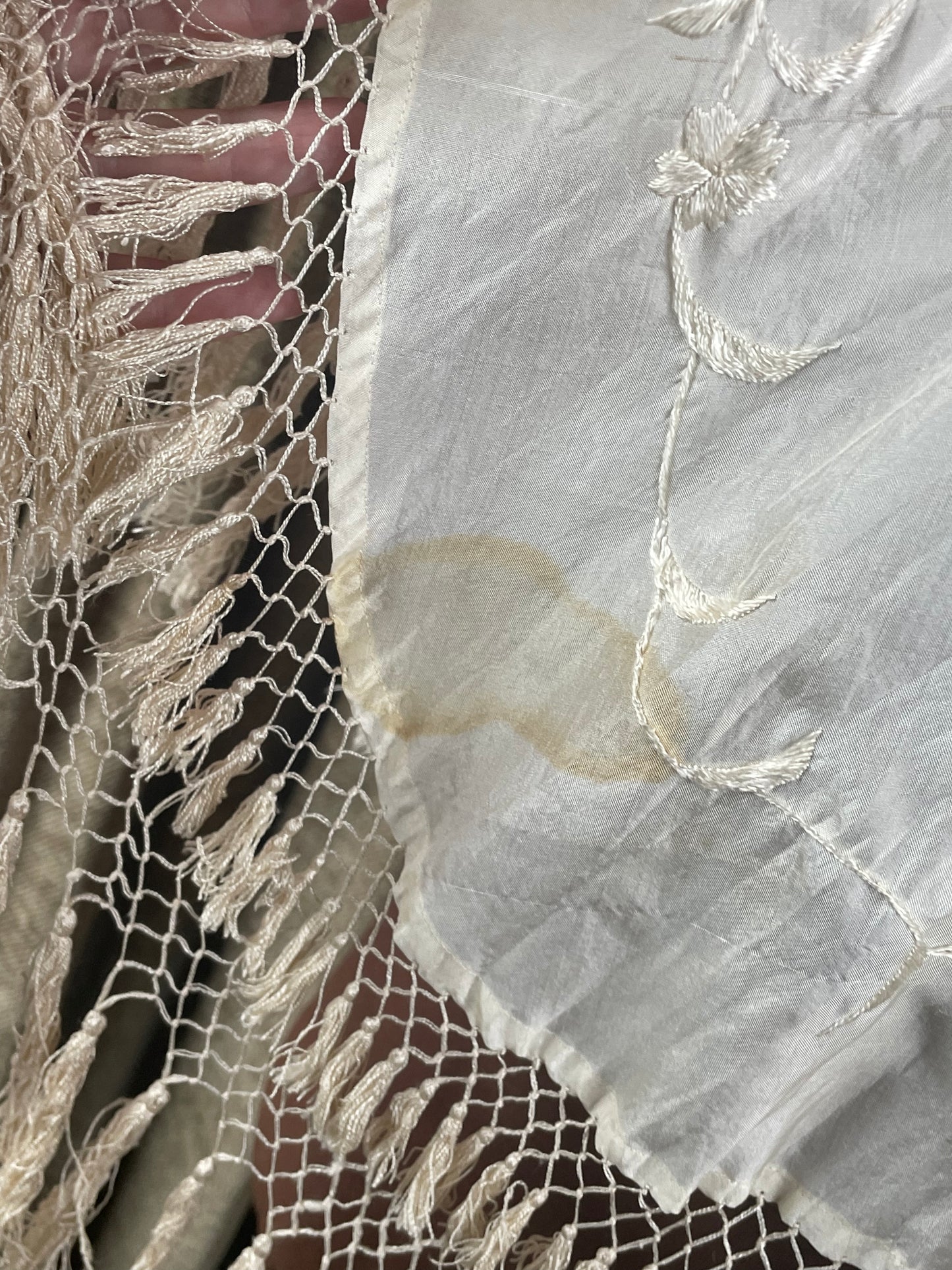 Antique Embroidered Silk Capelet with Tassels & Fringe