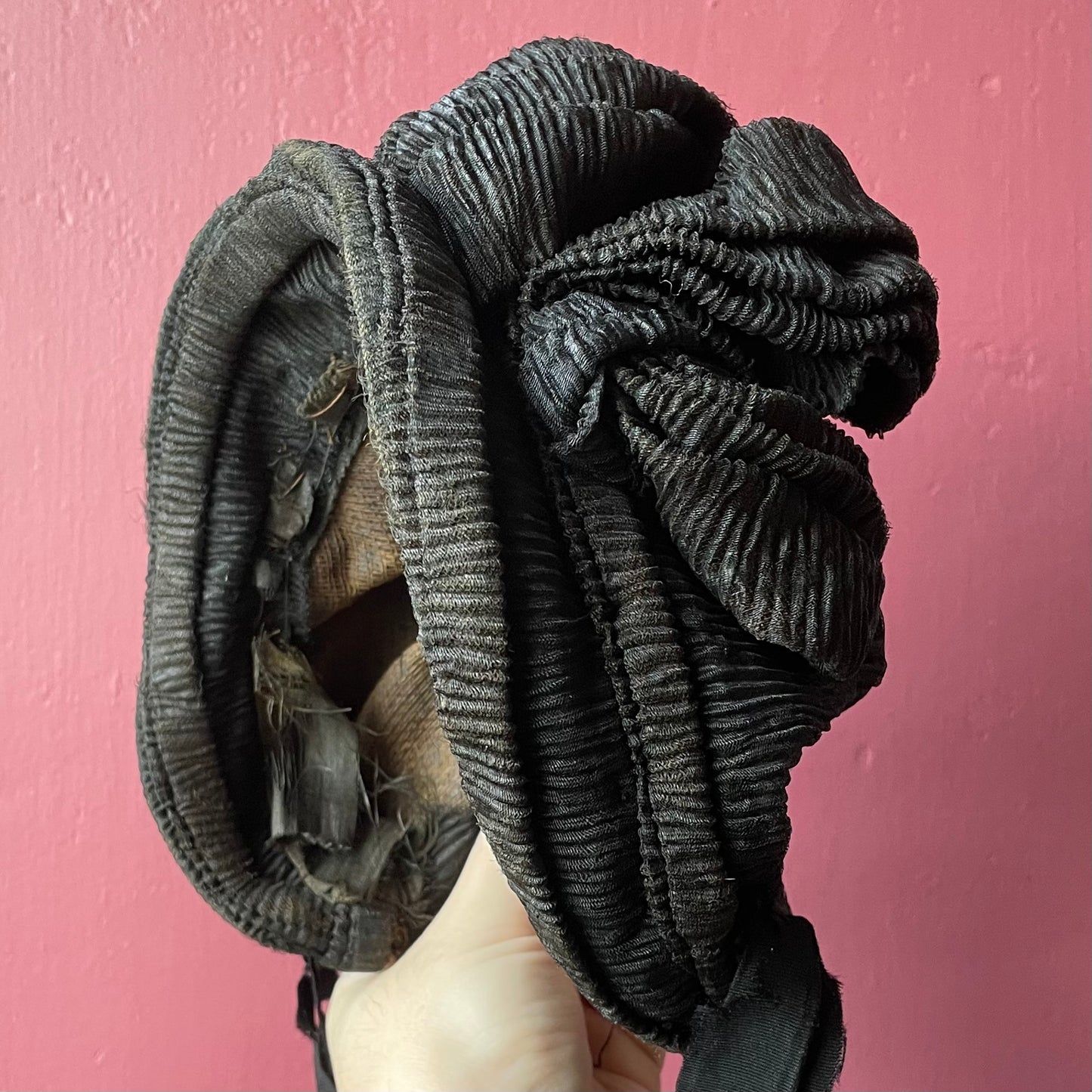 Victorian Mourning Child’s Bonnet | Black Silk Crepe