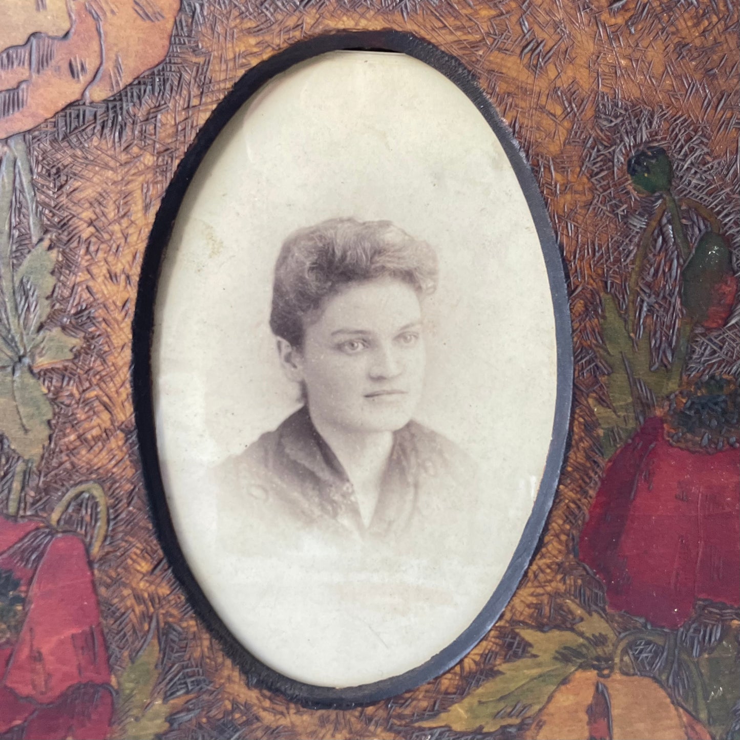Antique Poppy Pyrography Frame