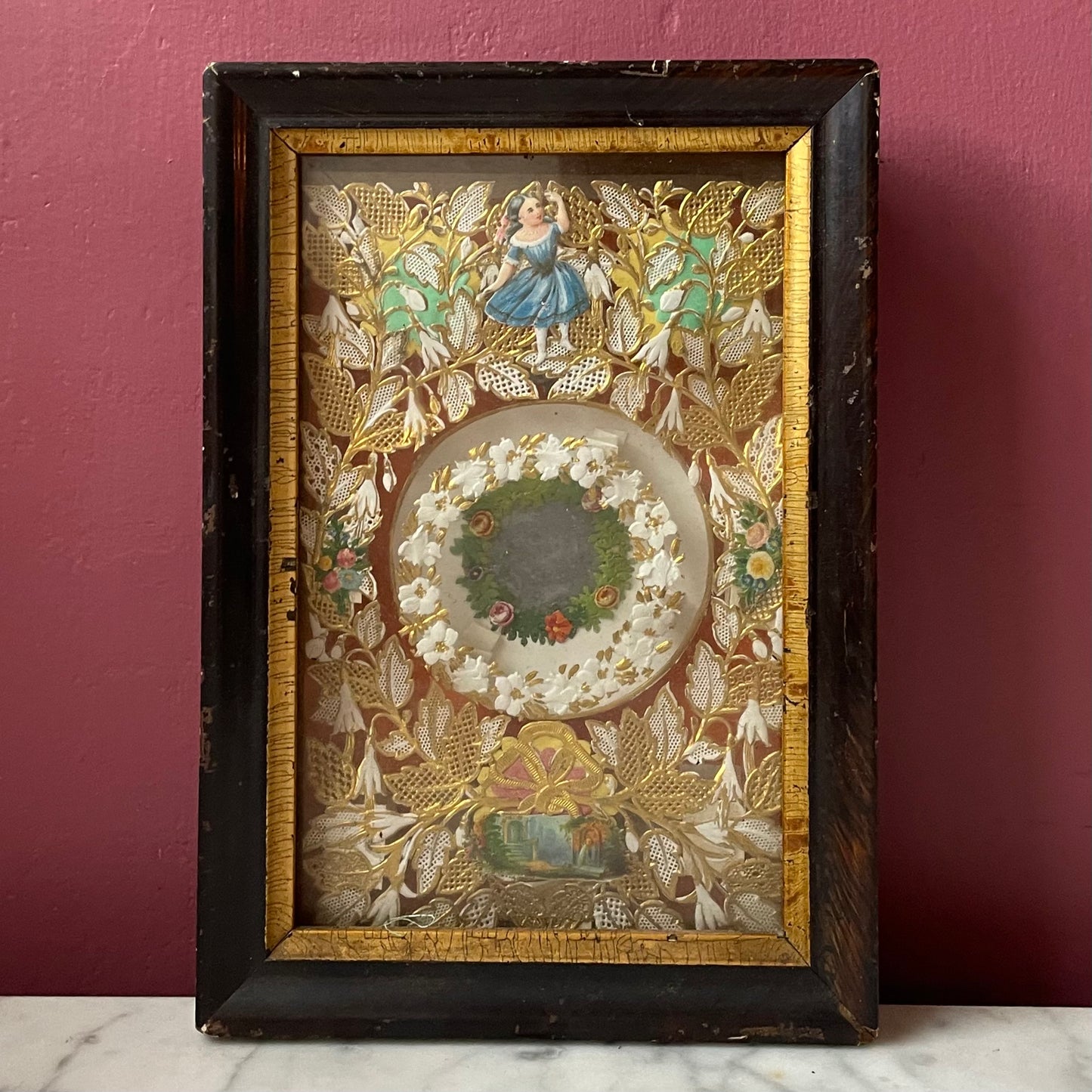 Early Victorian Valentine in Original Shadow Box