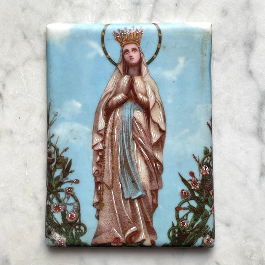 Antique Notre Dame de Lourdes Porcelain Plaque