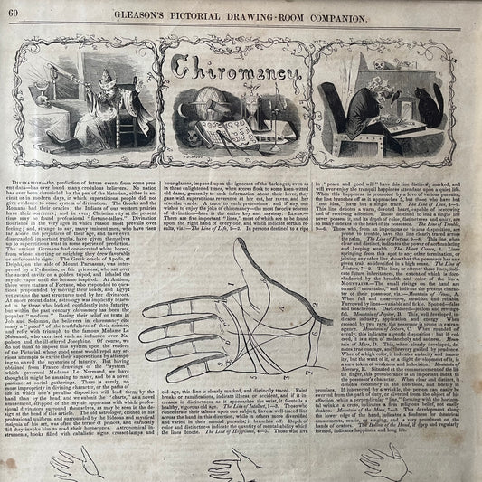 Victorian Chiromancy Print | Palm Reading| Fortune Telling | Gleason’s Pictorial, 1854