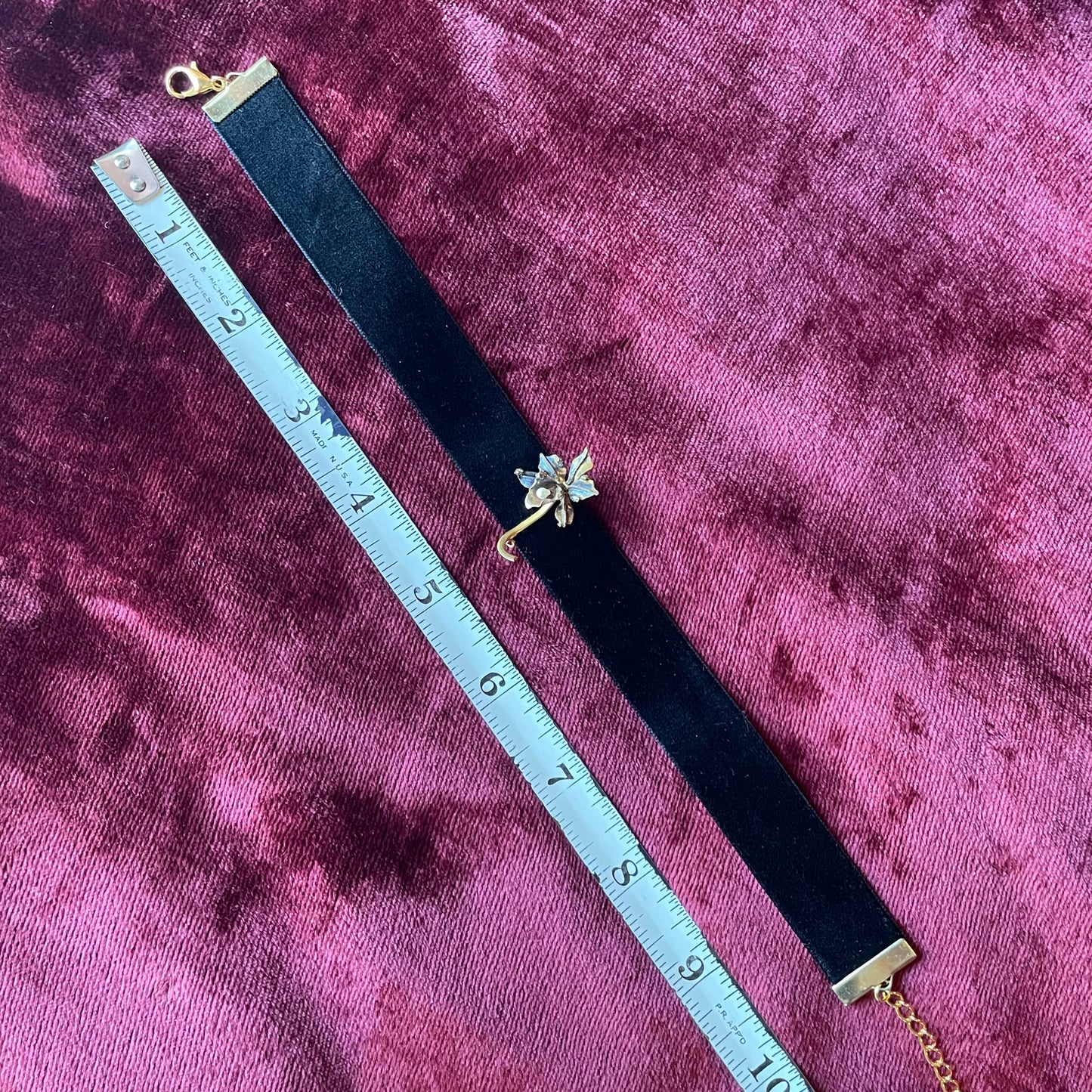 Antique Orchid Pin on Velvet Choker