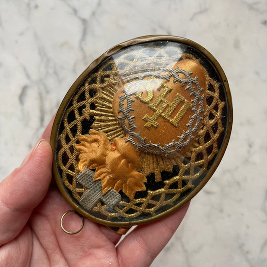 Antique Sacred Heart Embroidery under Glass | Cloister Work