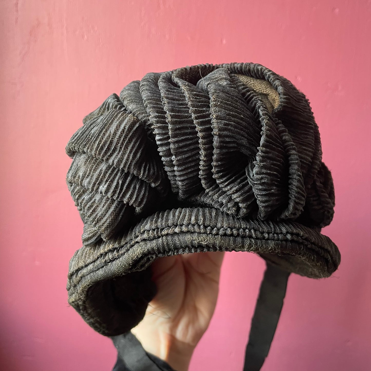 Victorian Mourning Child’s Bonnet | Black Silk Crepe