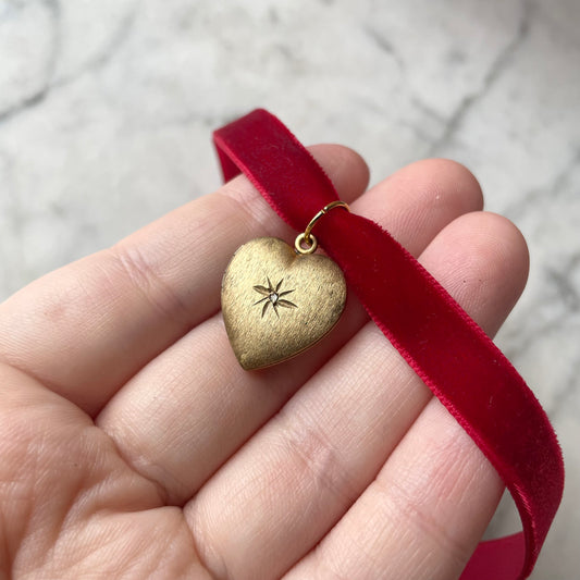 Antique Heart Locket on Velvet Choker