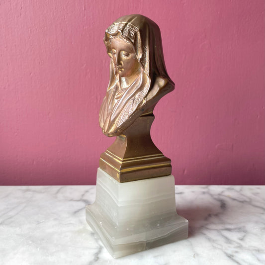 Antique Brass Madonna on Alabaster