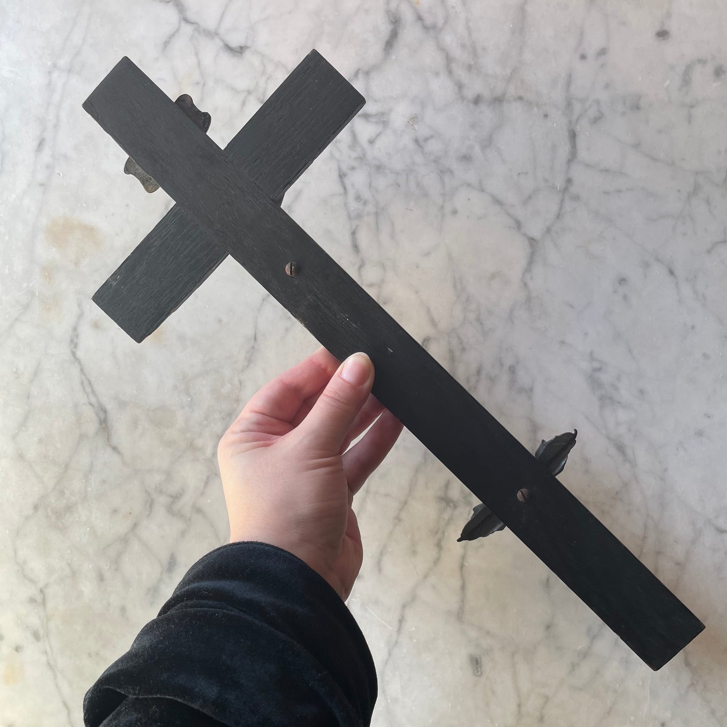 Antique Black Wood Crucifix with Cherub