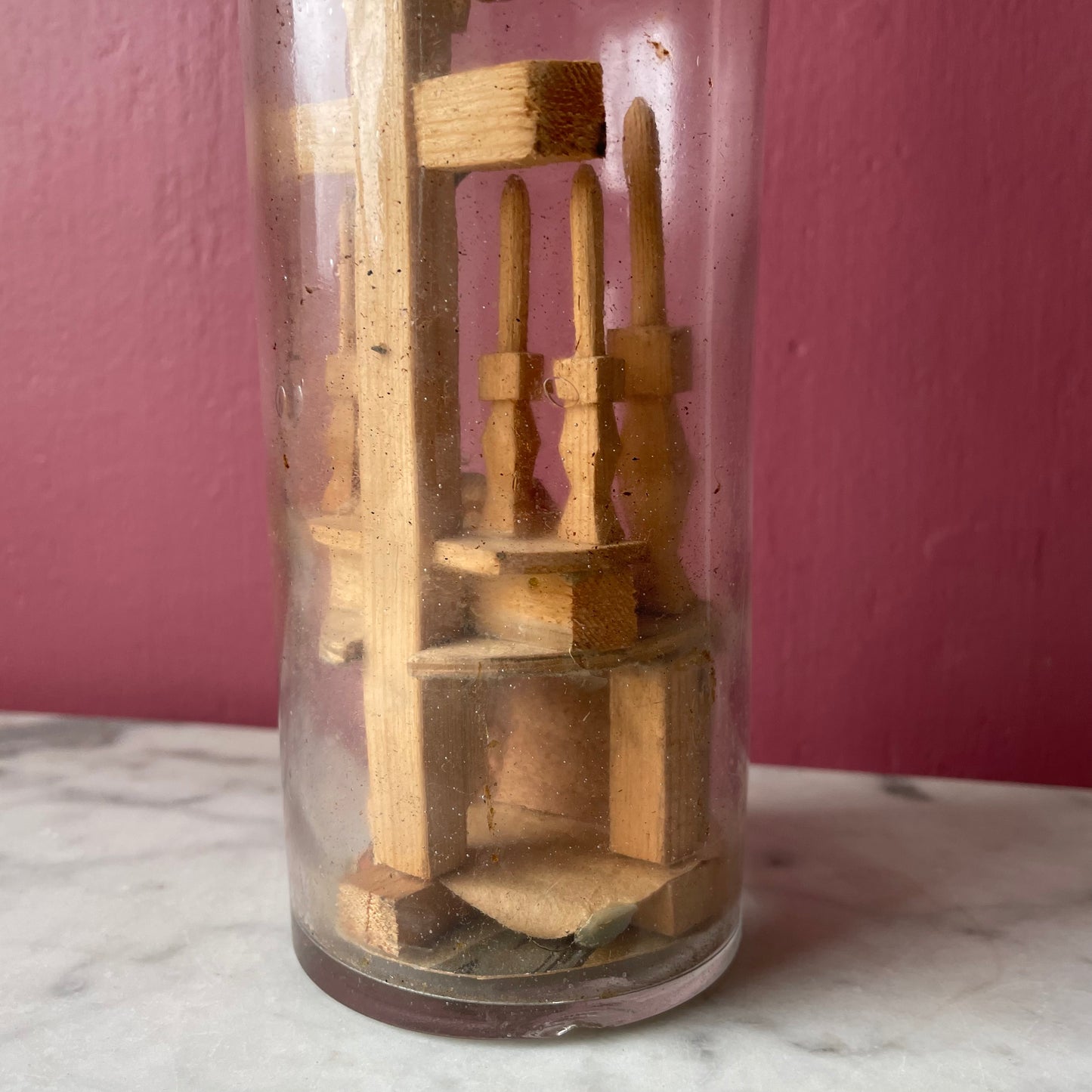 Antique Folk Art Bottle Assemblage with Crucifix on an Altar