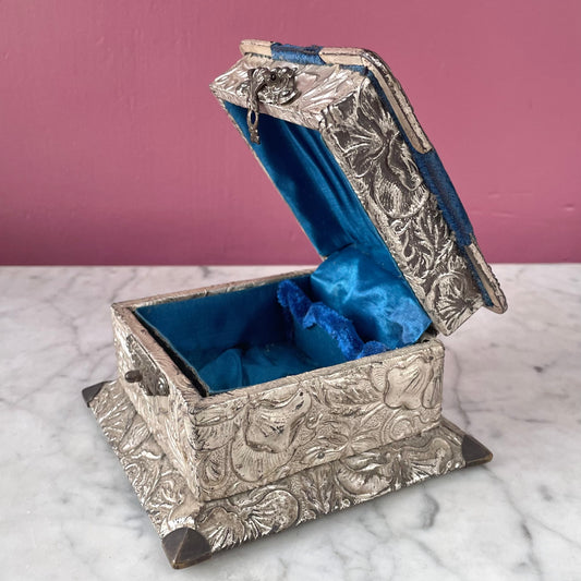 Victorian Blue Velvet & Silver Foil Box