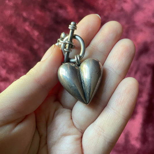 Victorian Style Vintage Sterling Silver Heart Pendant on Chain