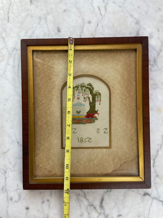 Victorian Punchwork Embroidered Memorial | Weeping Willow