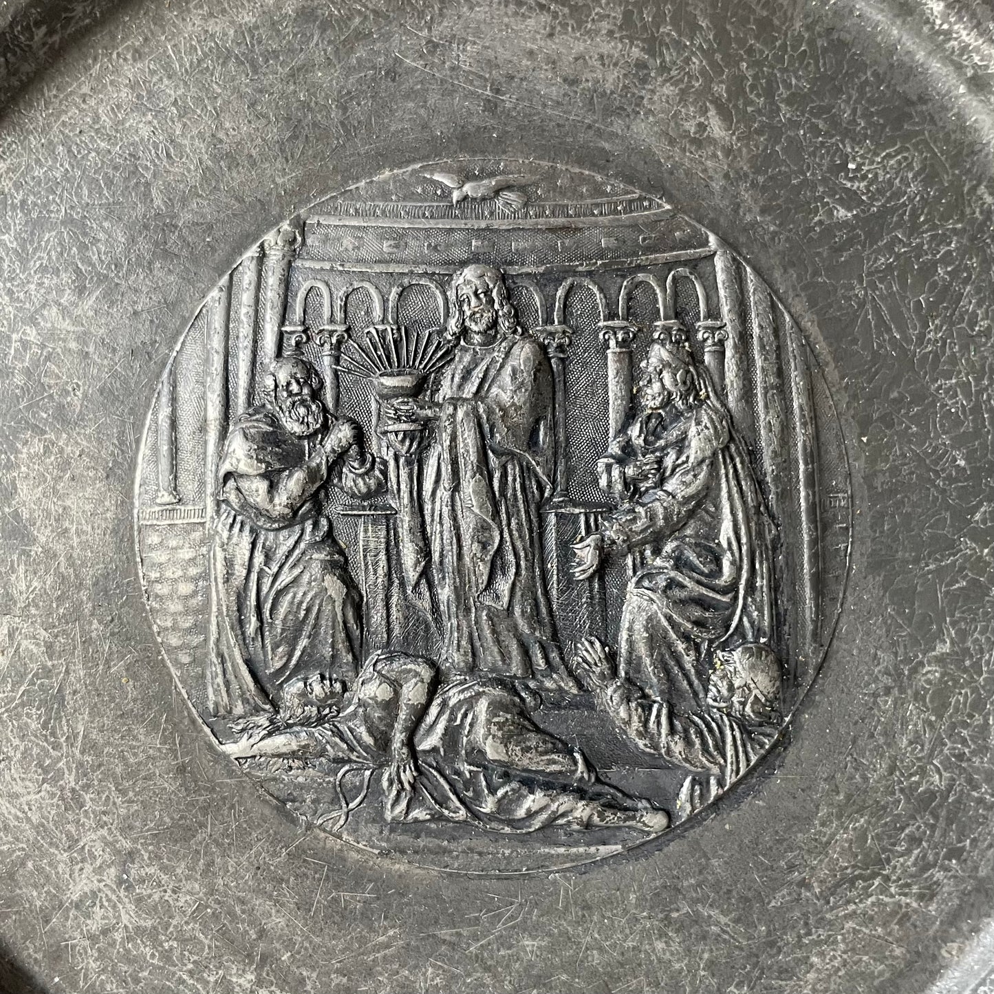 Antique Religious Plate with Art Nouveau Border