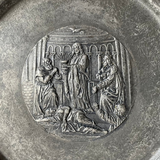 Antique Religious Plate with Art Nouveau Border