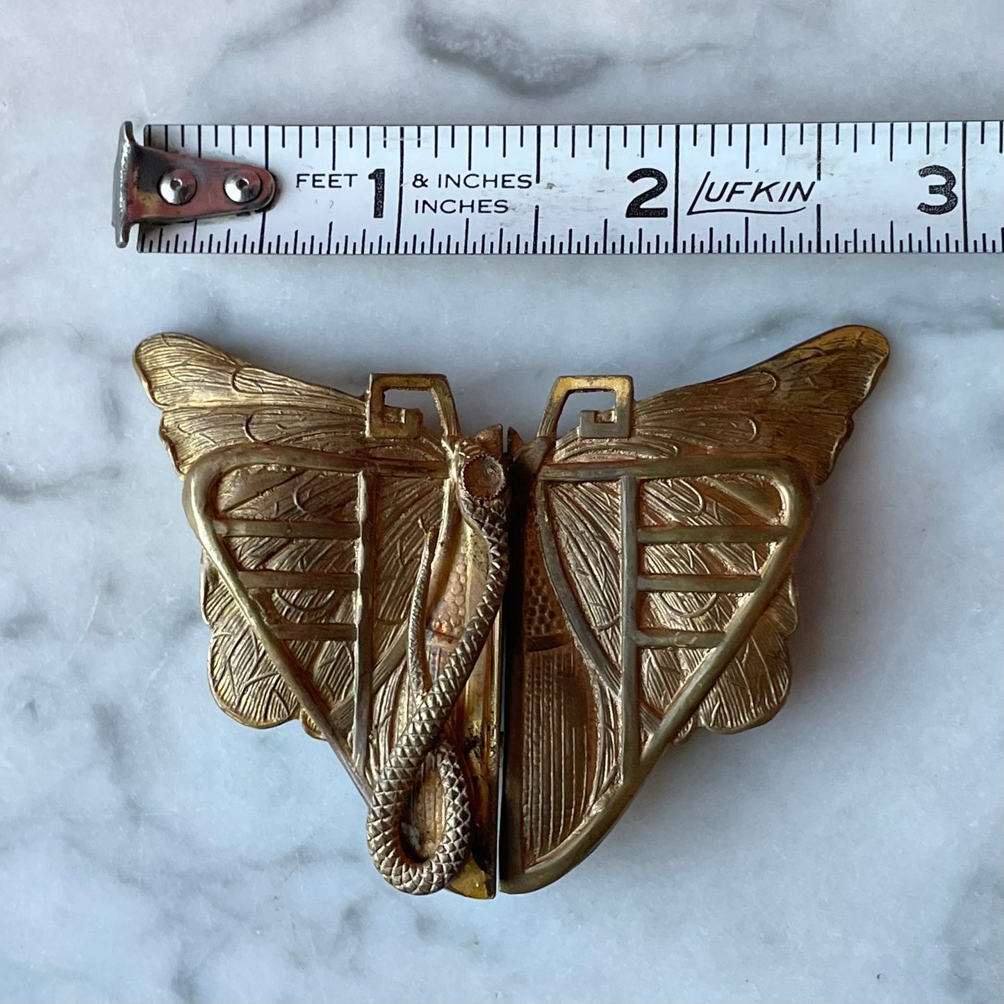 Art Nouveau Butterfly Belt Buckle with Snake