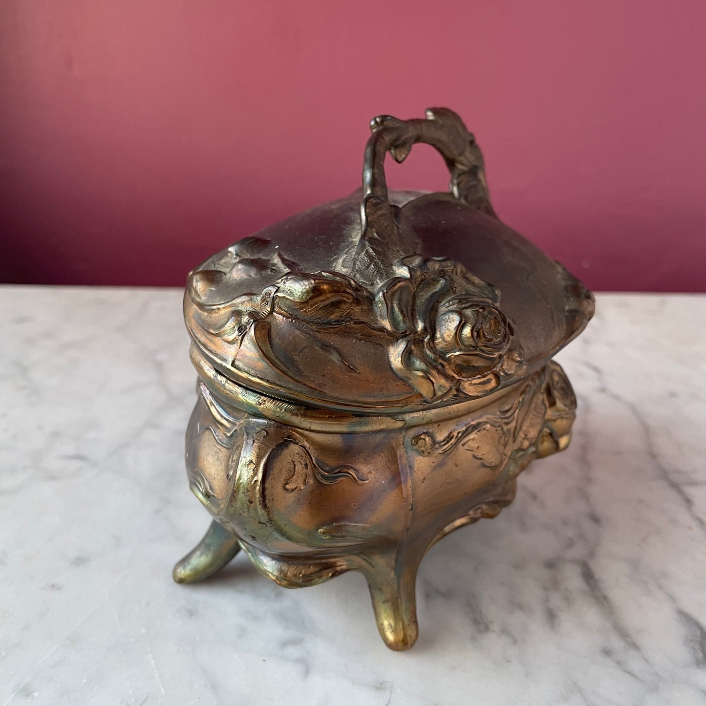 Victorian Brass Jewelry Casket with Roses