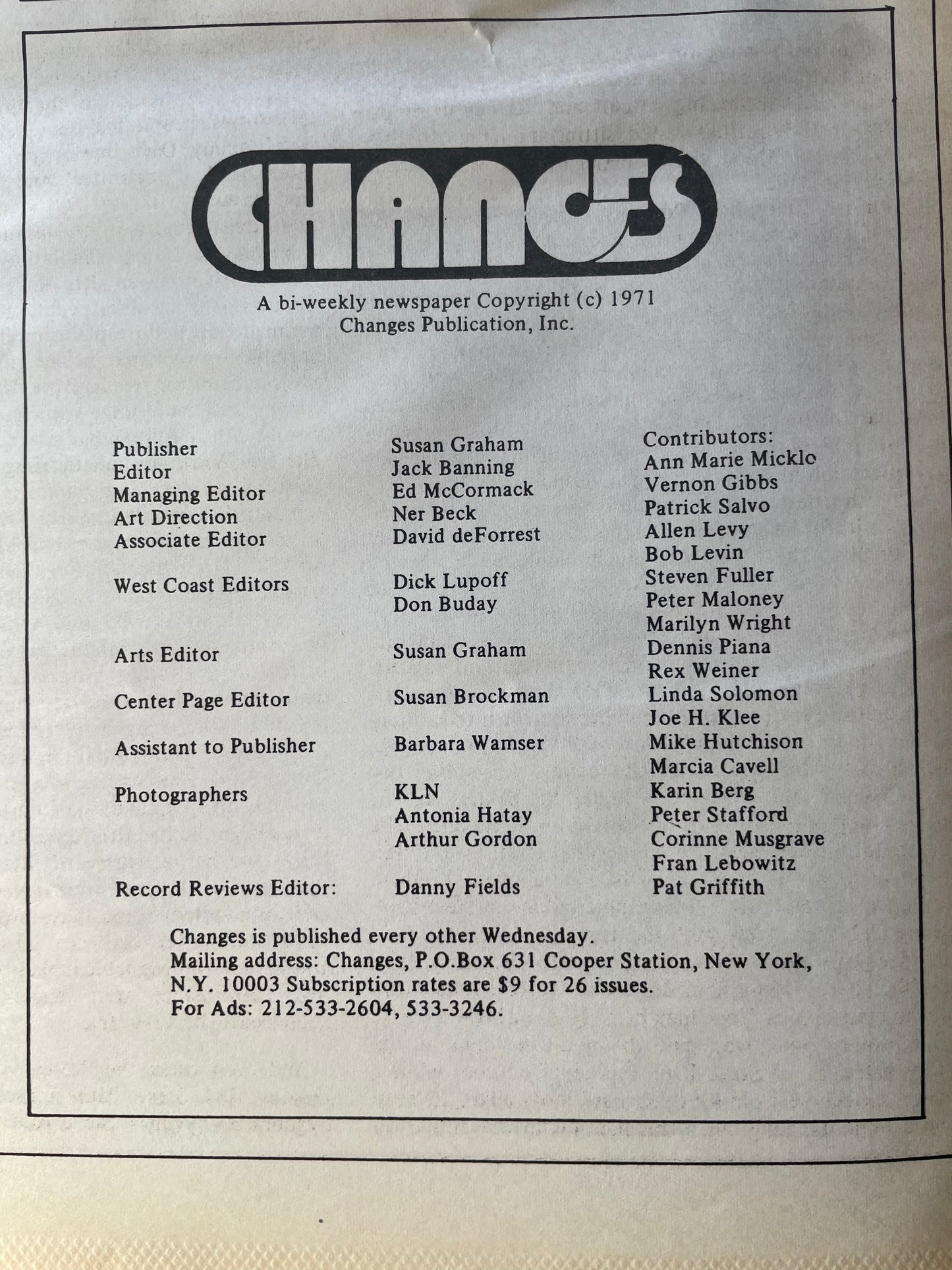 Changes Magazine | December, 1971 | Vol. 3, Issue 12