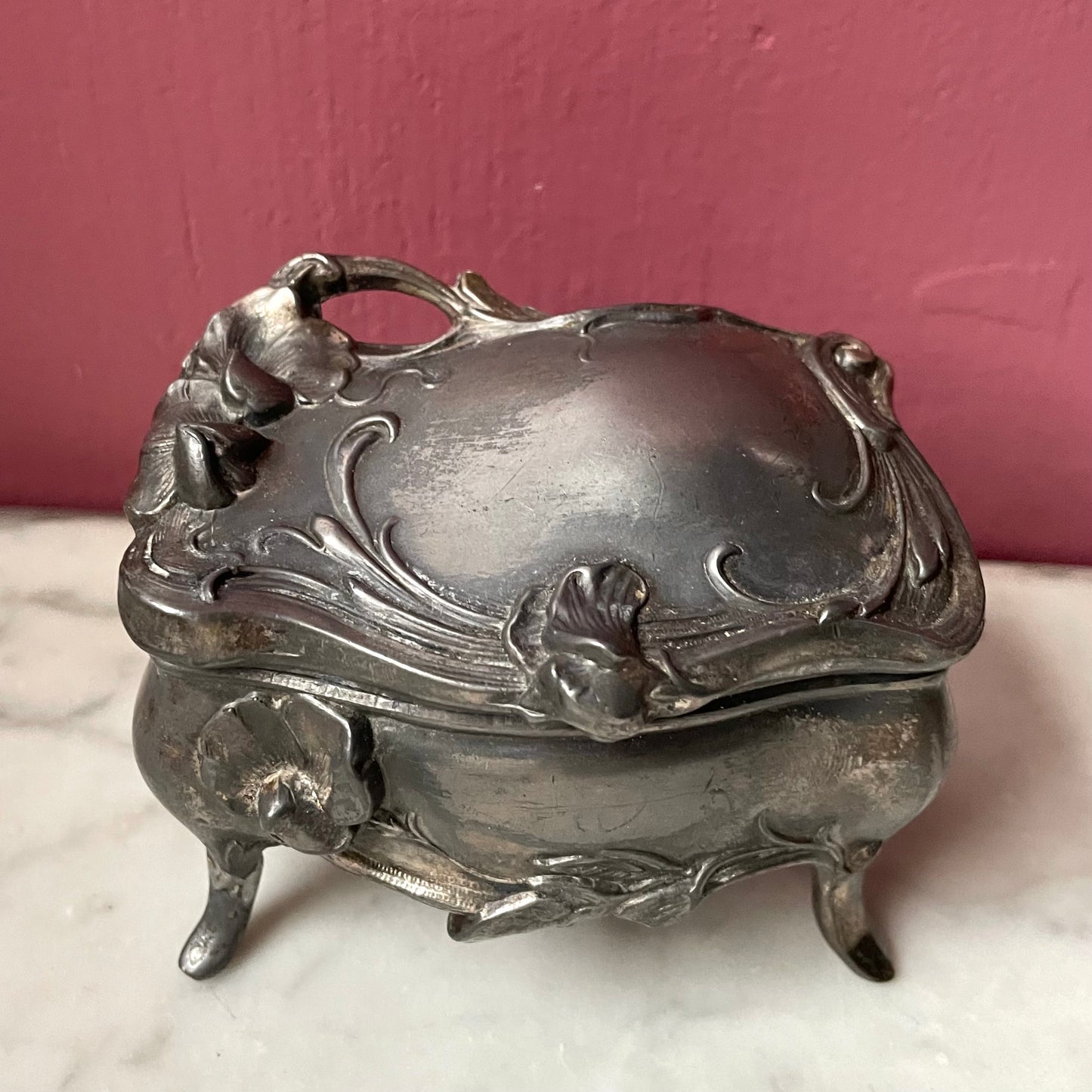 Antique Art Nouveau Jewelry Casket with Poppies