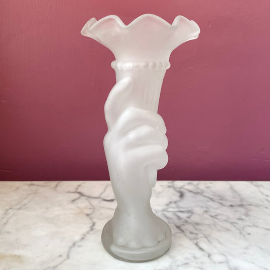 Antique Frosted Glass Hand Vase