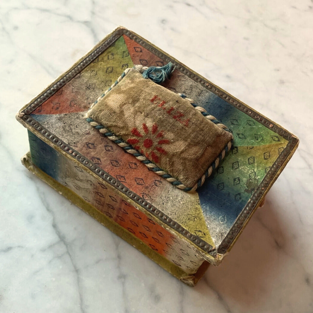 Early 19th Century Polychrome Box with Theorem Pincushion