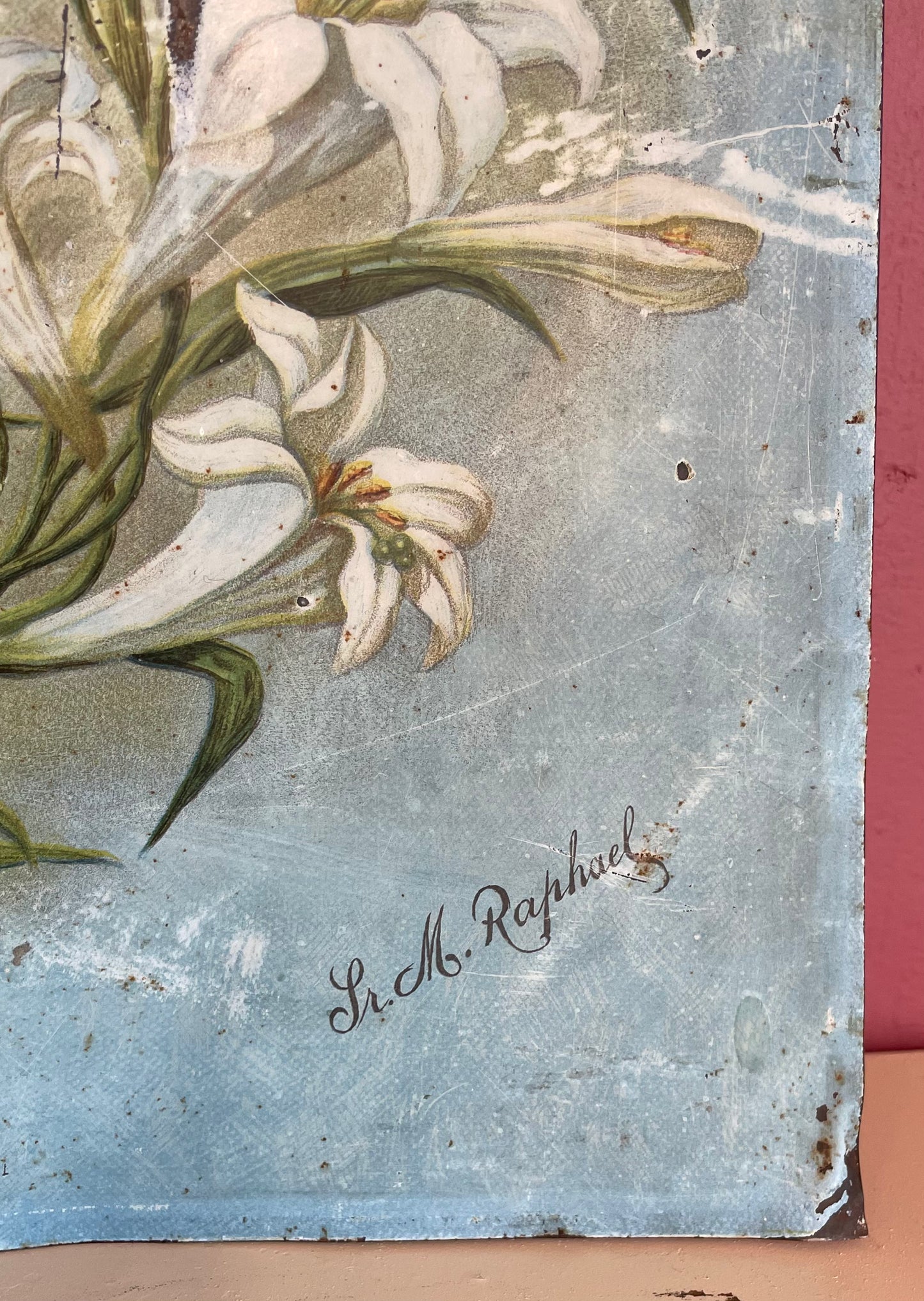 Sacred Heart of Jesus & Mary Lithograph on Tin