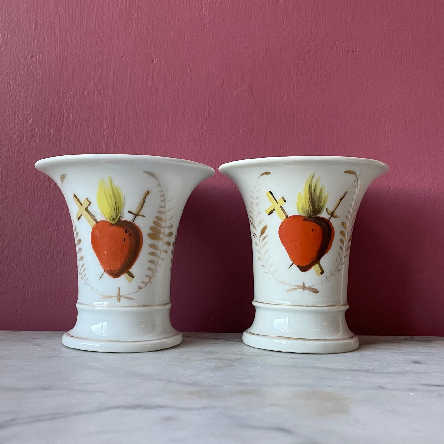 Antique Sacred Heart & Saint Vases