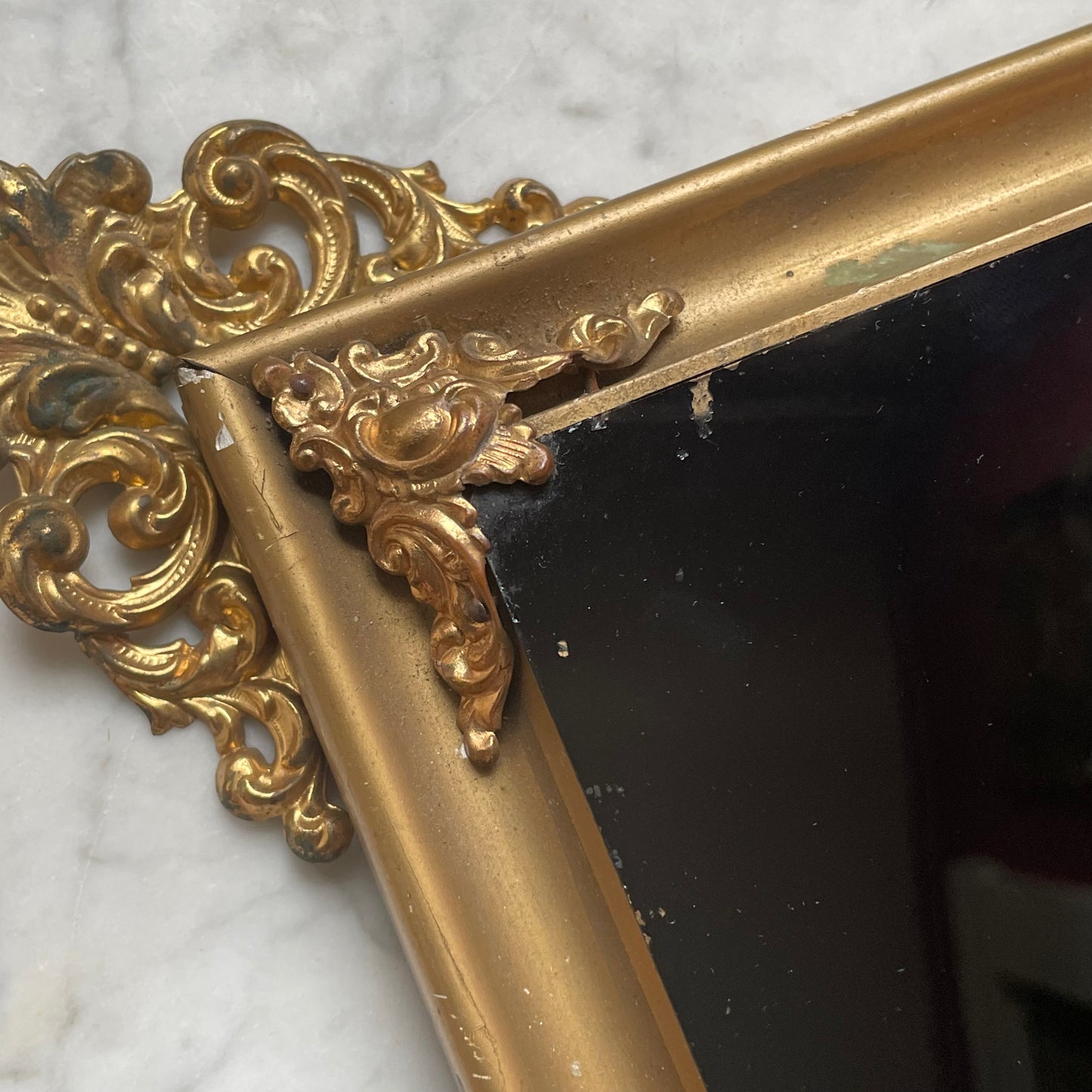Antique Reverse Painted Glass Photo in Brass Frame