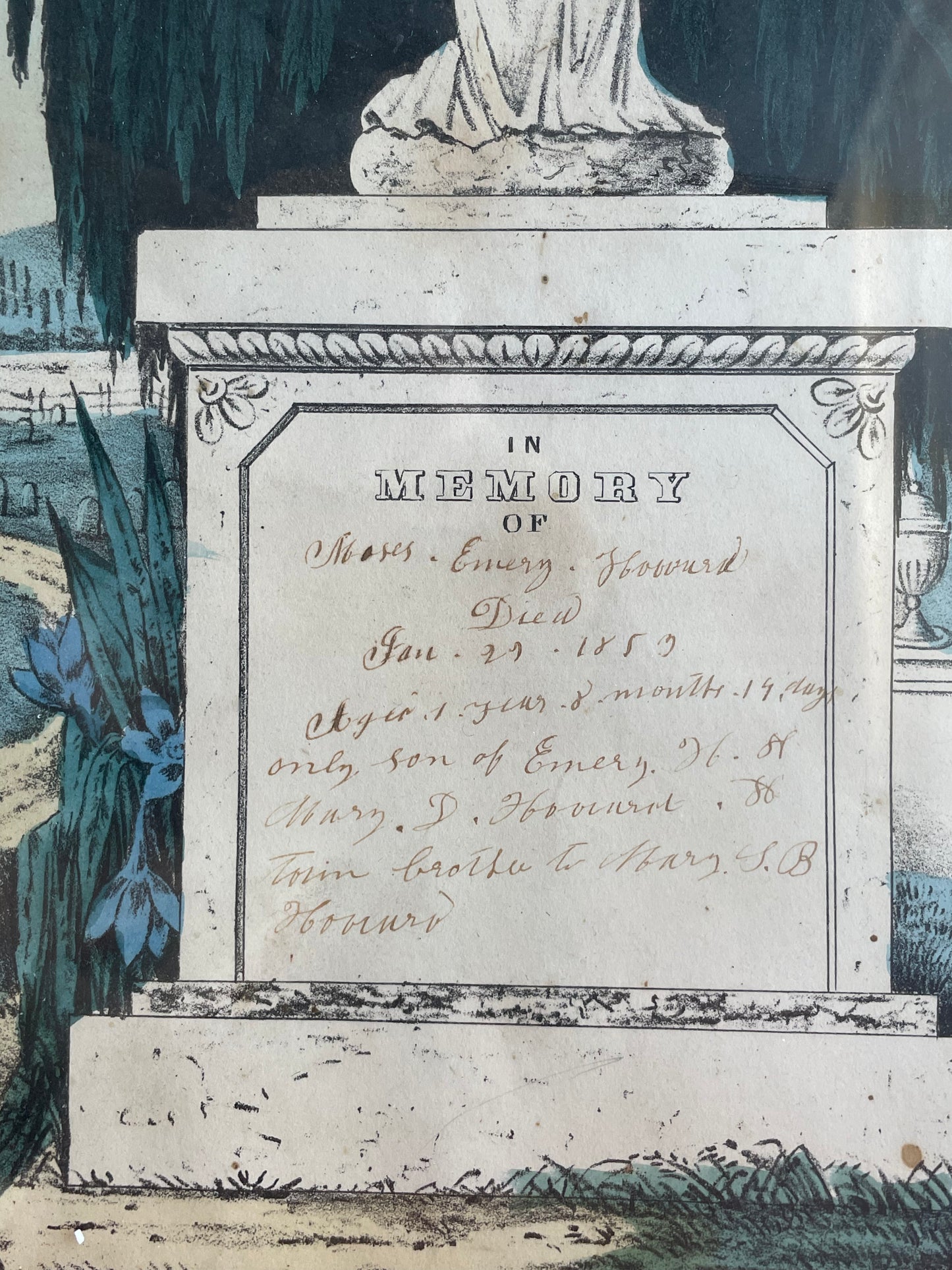 Victorian Memorial Print with Lock of Hair