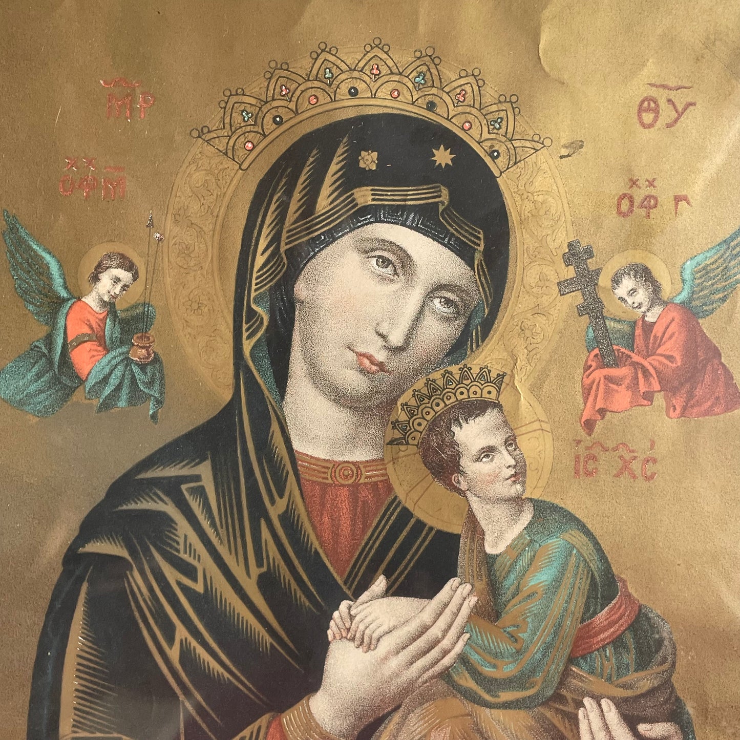 Antique Our Lady of Perpetual Help Lithograph Framed Print
