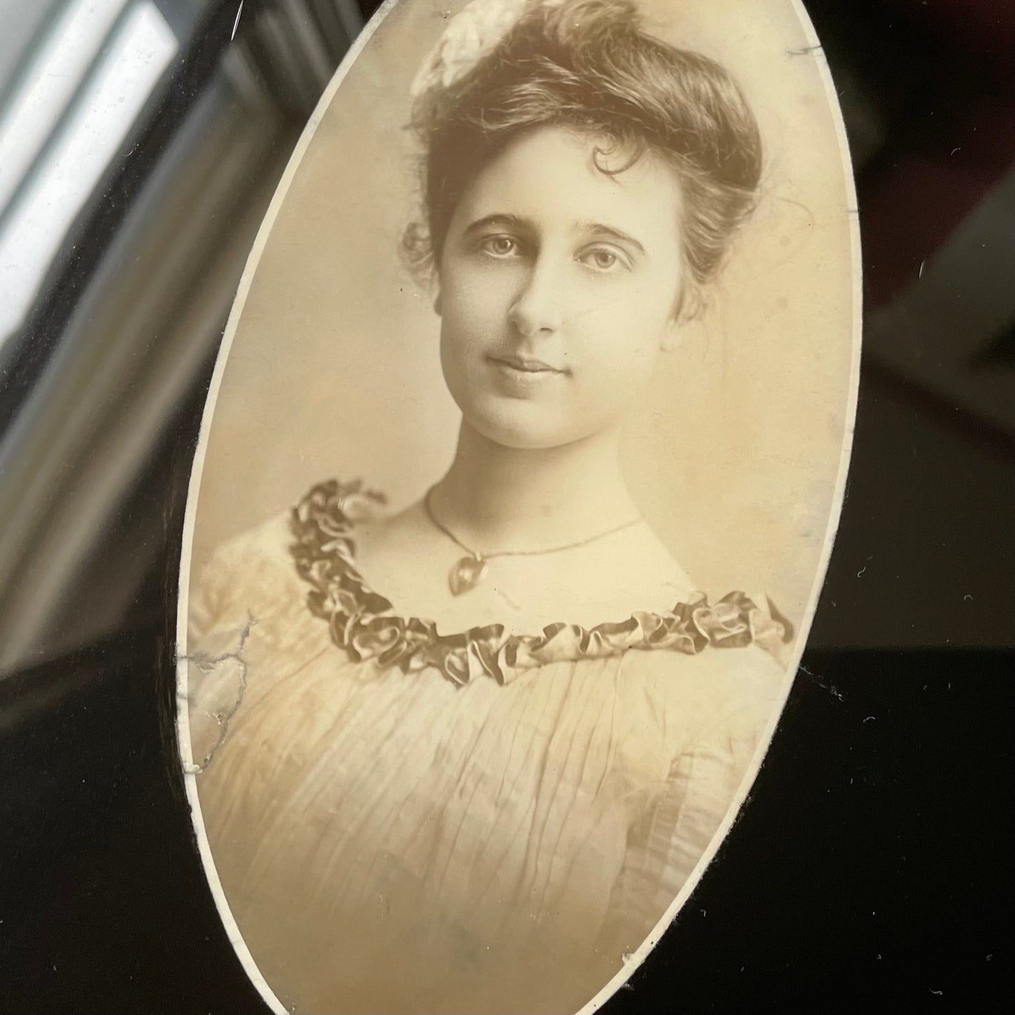 Antique Reverse Painted Glass Photo in Brass Frame