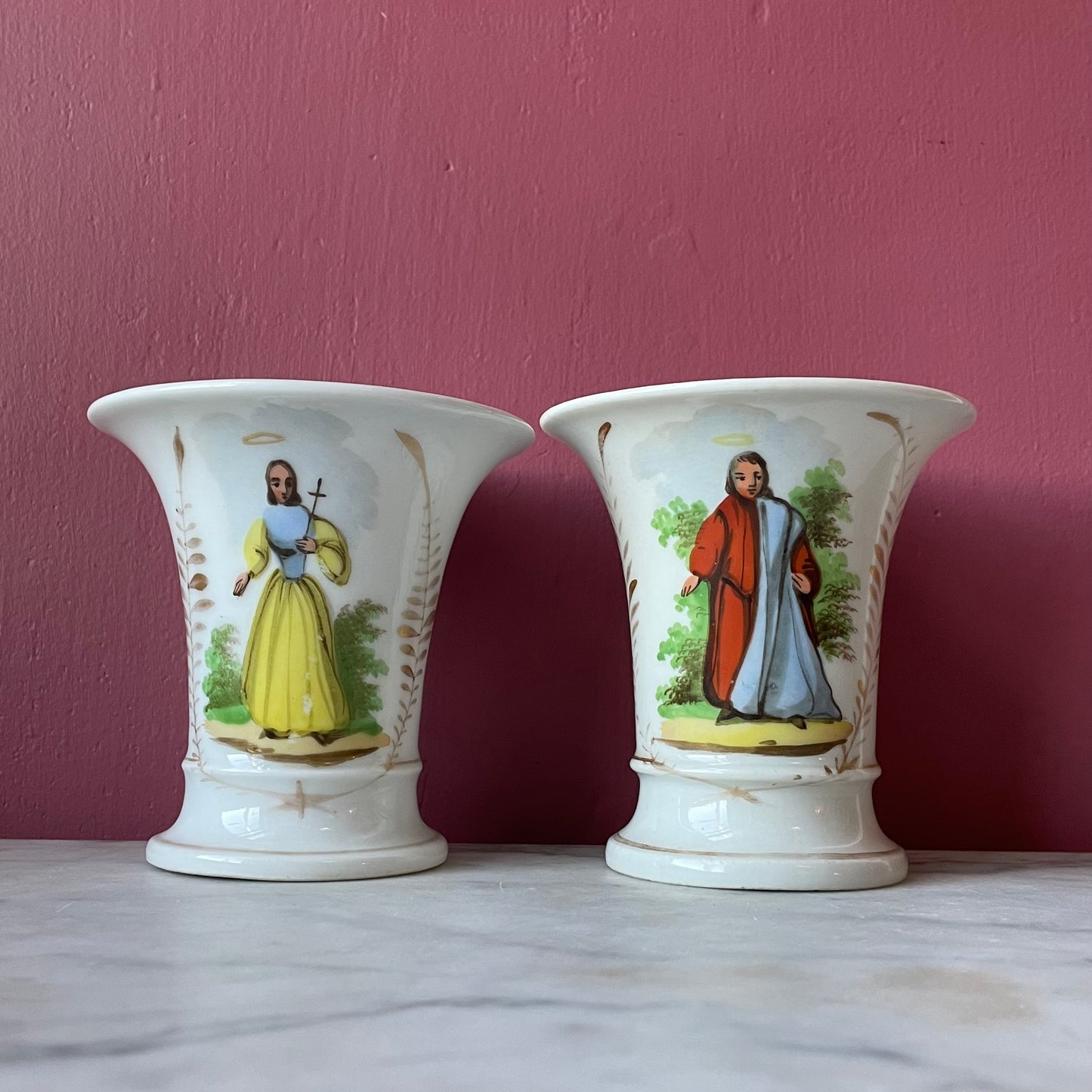 Antique Sacred Heart & Saint Vases