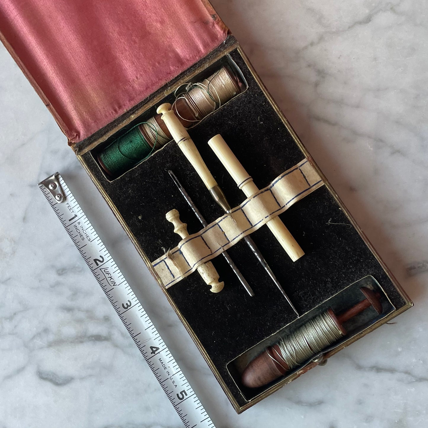 Victorian Sewing Box with Tools & Thread