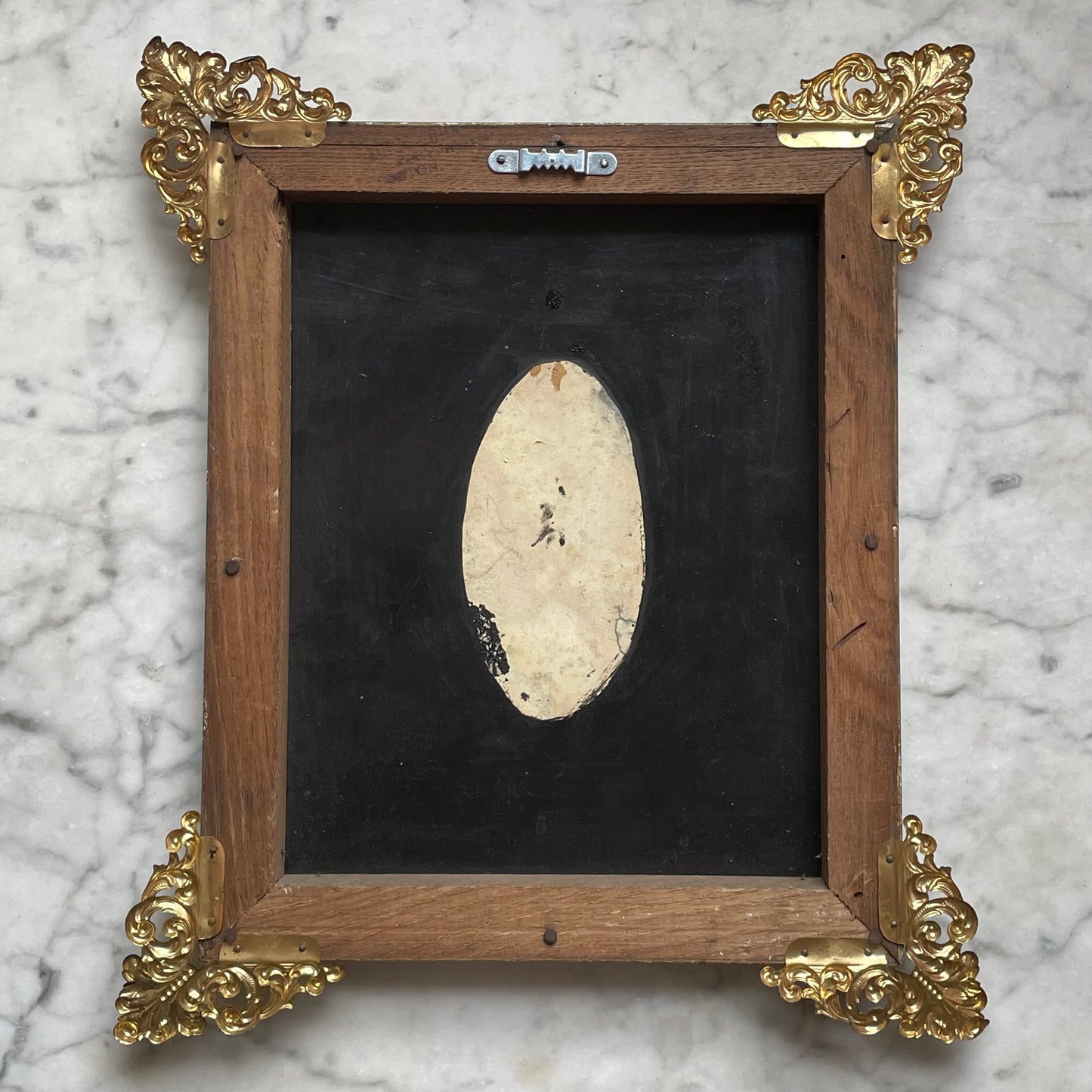Antique Reverse Painted Glass Photo in Brass Frame