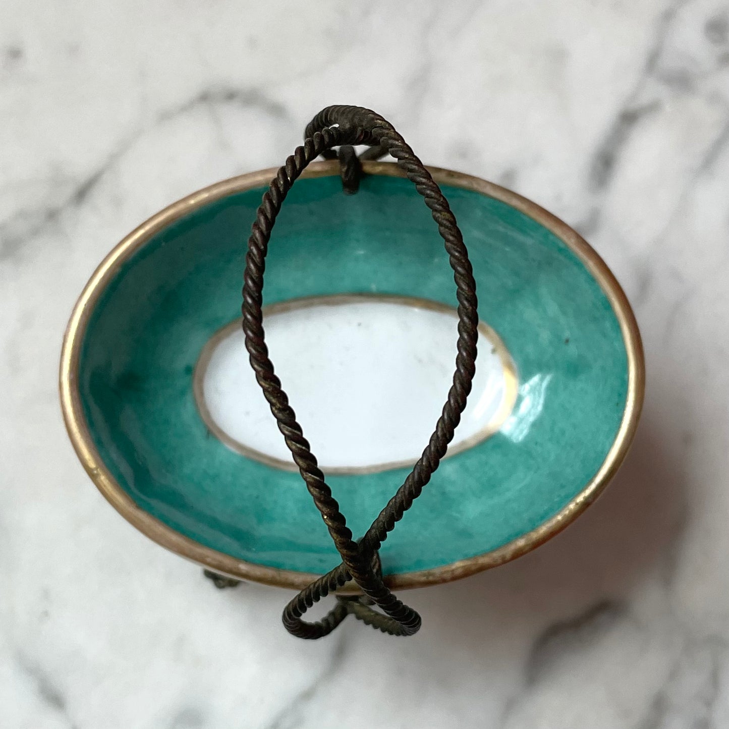 Victorian Porcelain Dish on Wire Basket