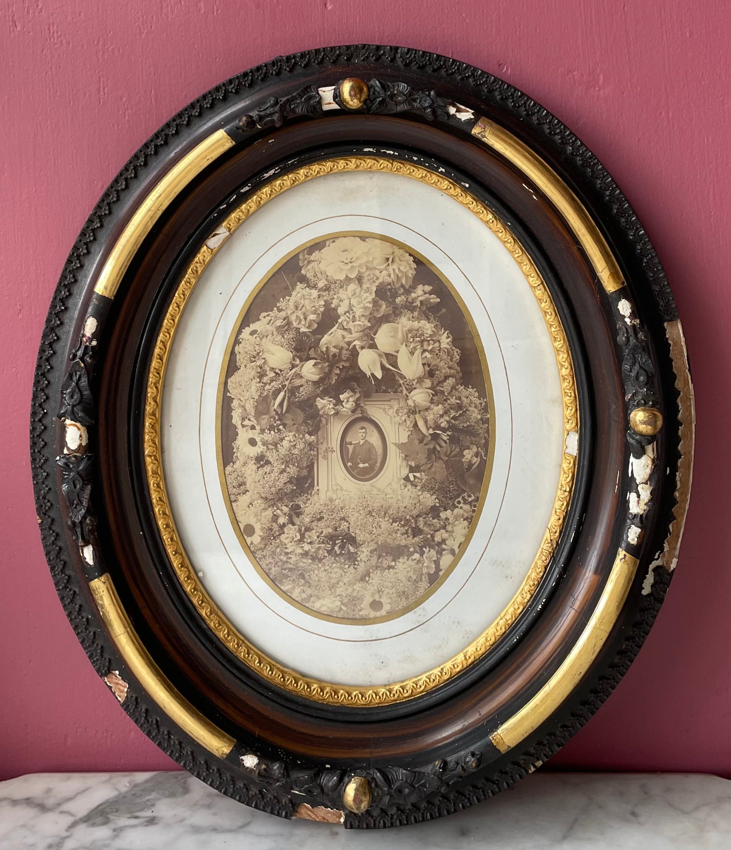 Victorian Funeral Flowers Photo in Oval Frame