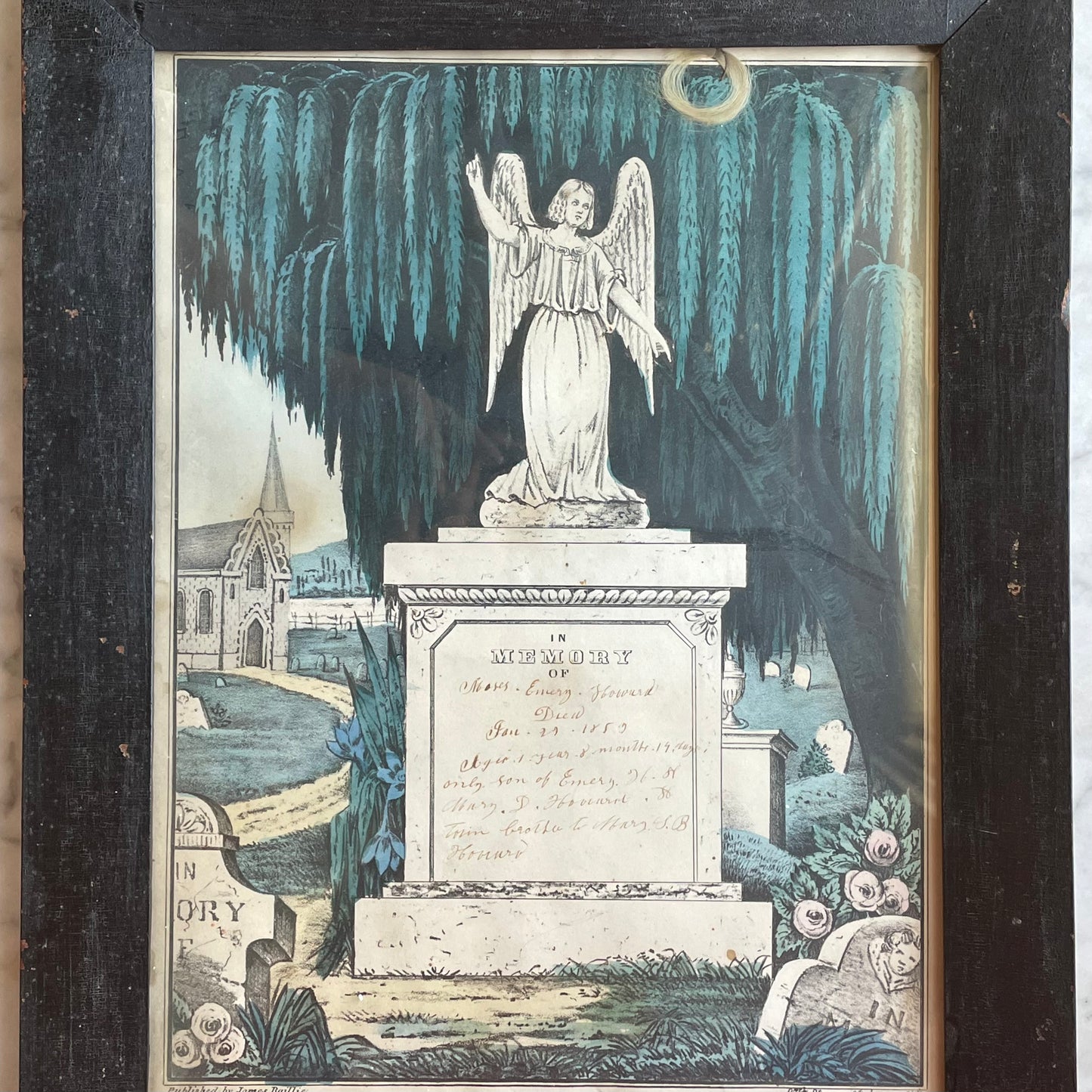 Victorian Memorial Print with Lock of Hair