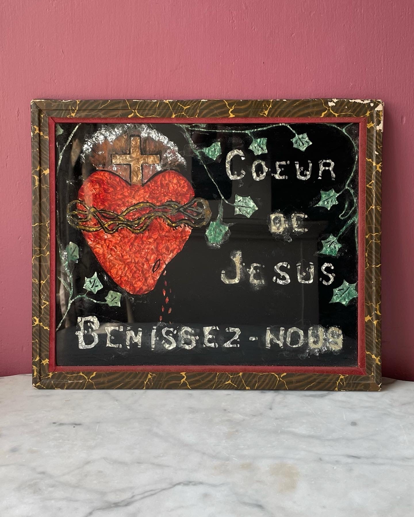 Sacred Heart Tinsel Foil Painting