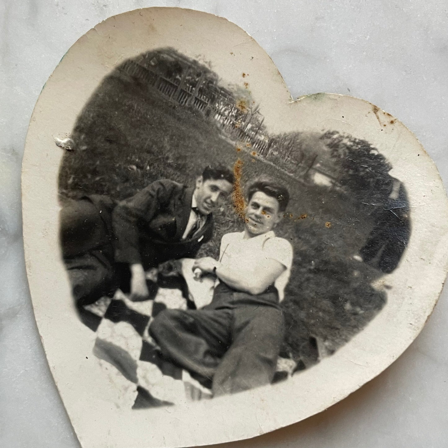Heart Shaped Snapshot of Two Men | Gay Interest Vintage Photo