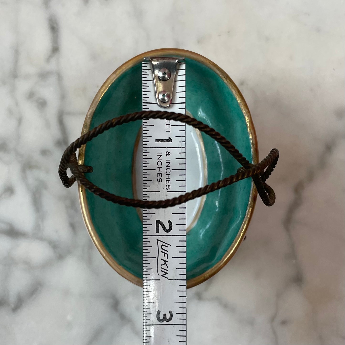 Victorian Porcelain Dish on Wire Basket