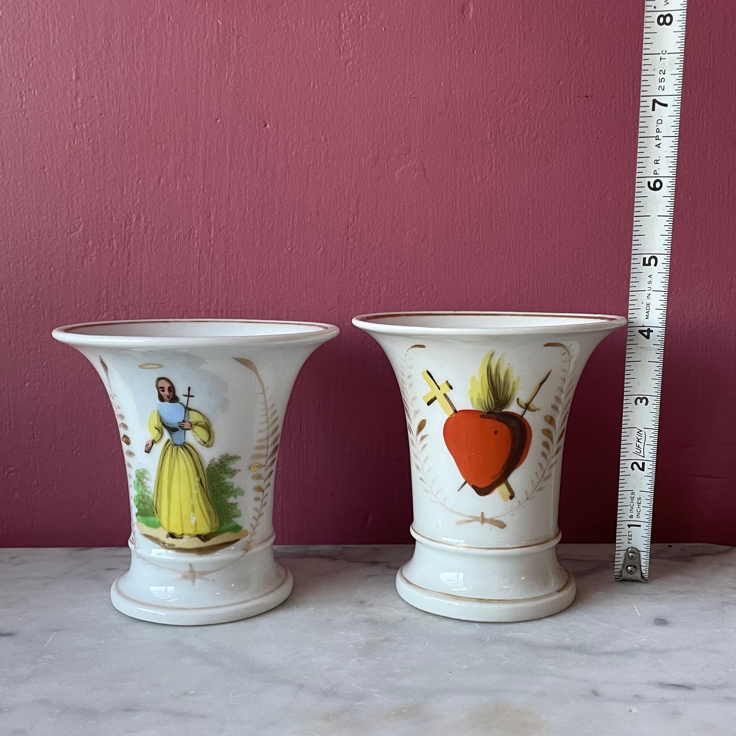 Antique Sacred Heart & Saint Vases