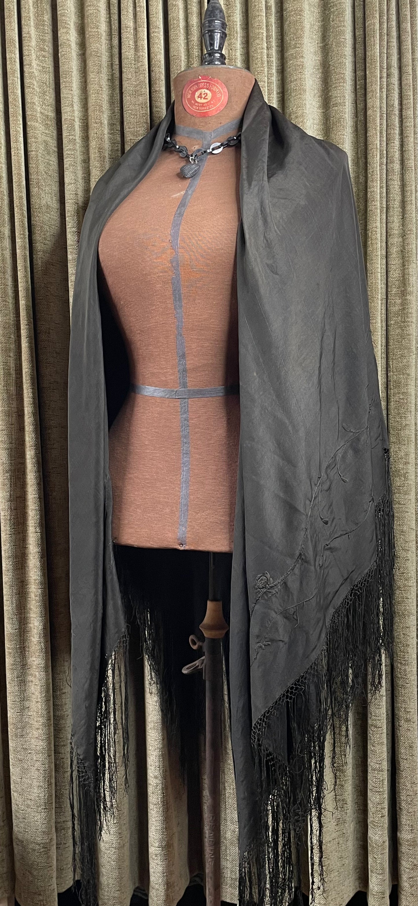 Antique Black Silk Shawl