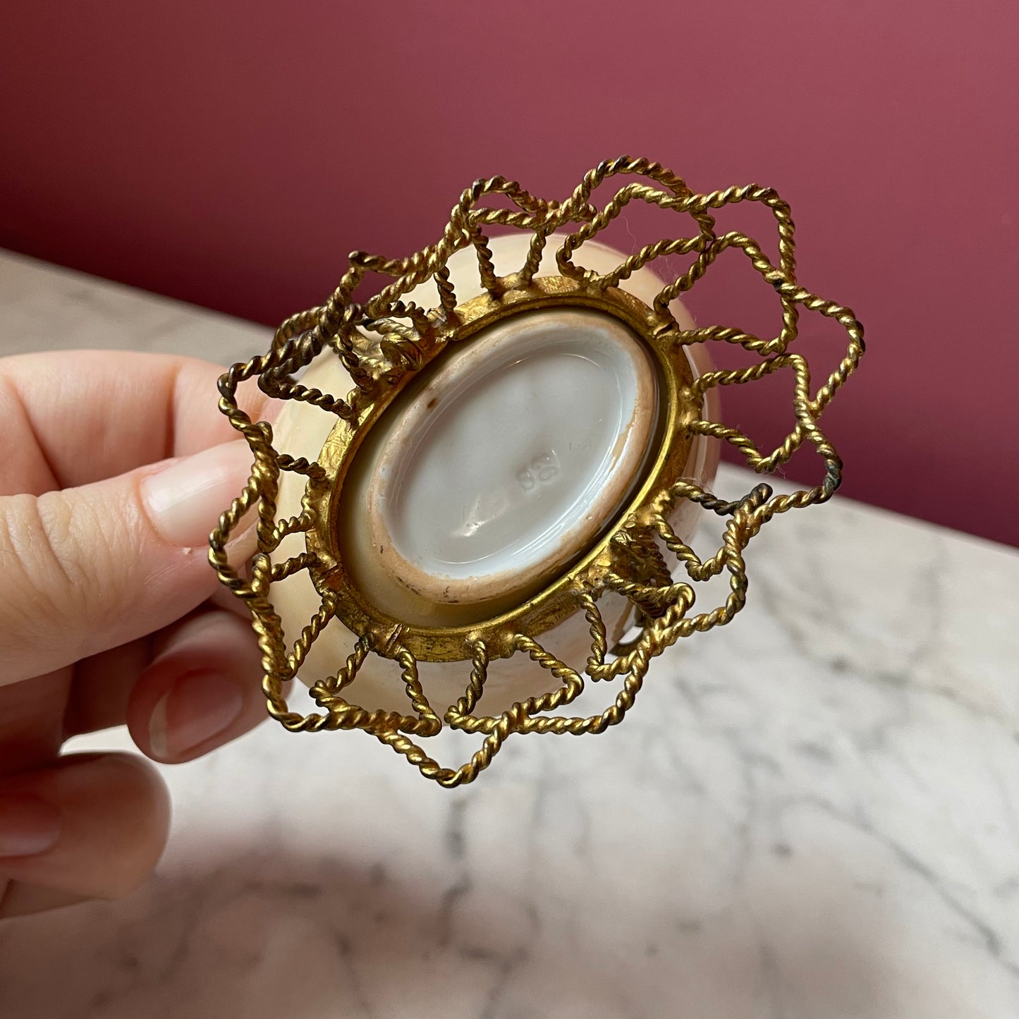 Victorian Porcelain Dish on Wire Basket