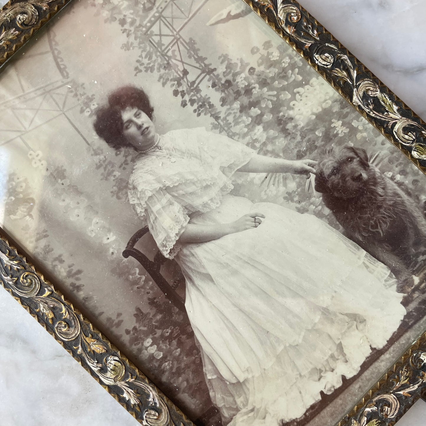 Antique Pet Portrait in Original Frame