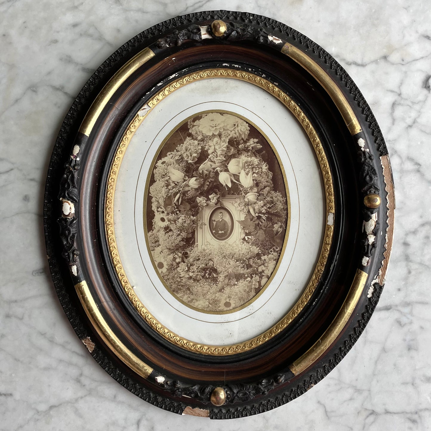 Victorian Funeral Flowers Photo in Oval Frame