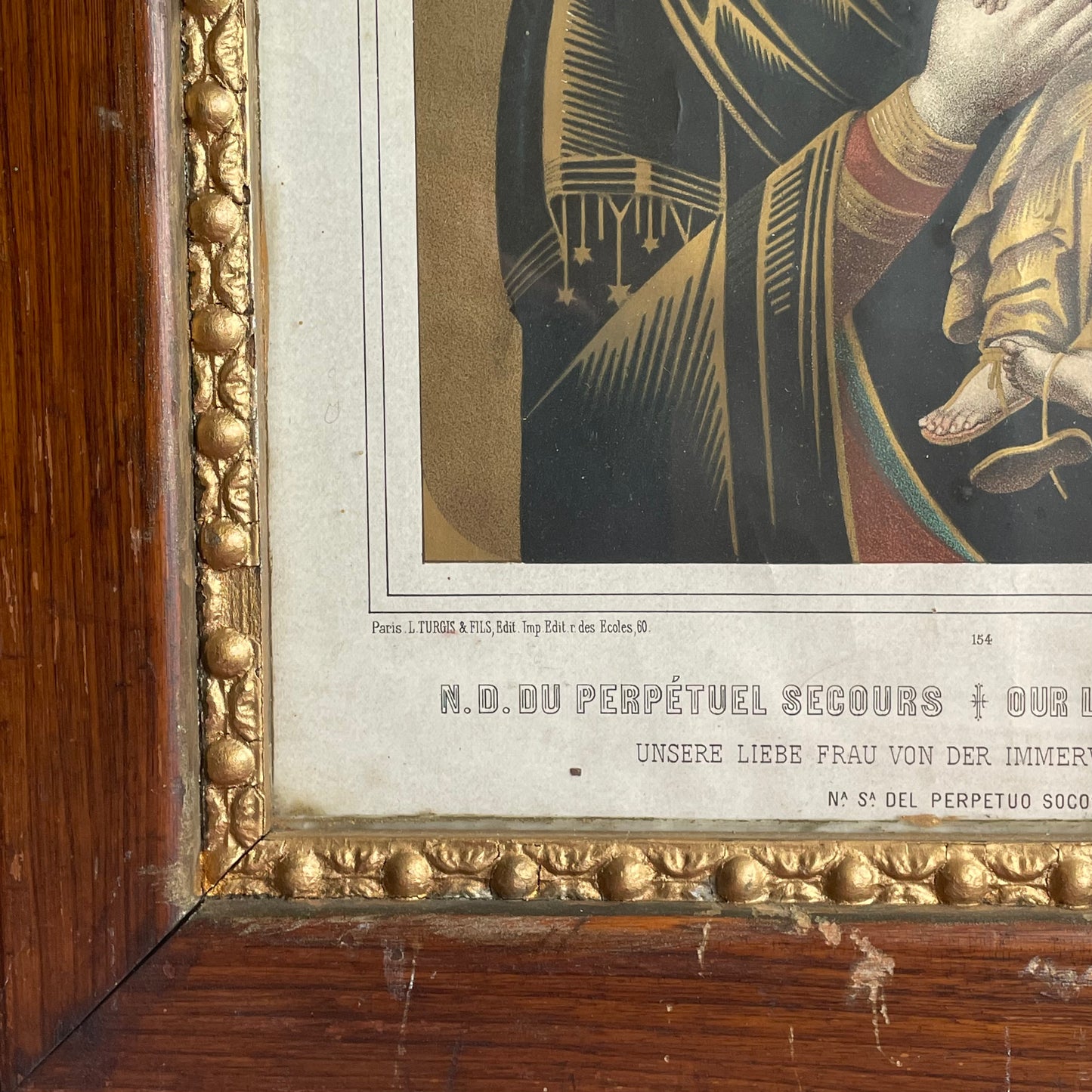 Antique Our Lady of Perpetual Help Lithograph Framed Print